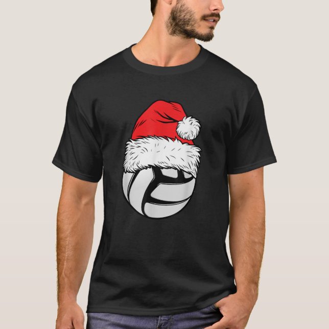 Christmas Volleyball Ball Santa Hat Xmas Matching  T-Shirt (Front)