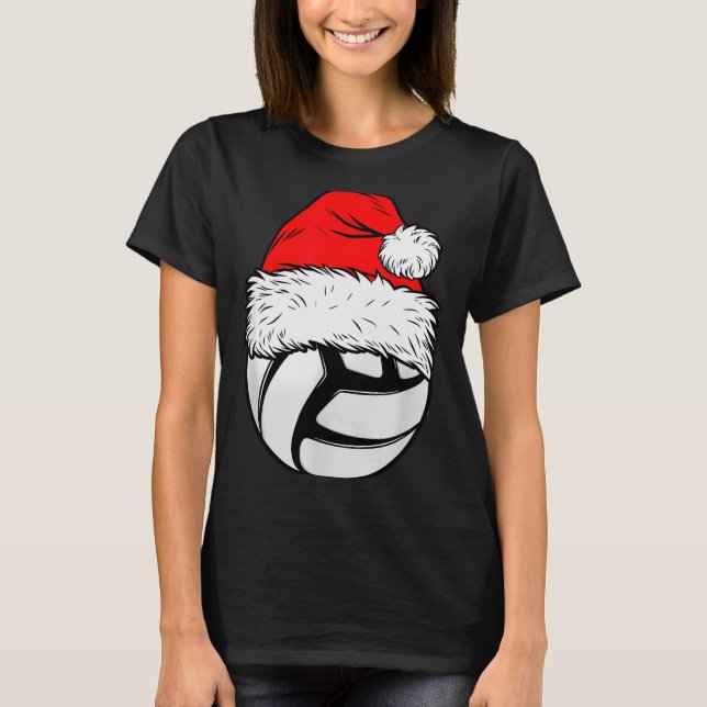 Christmas Volleyball Ball Santa Hat Xmas Matching  T-Shirt (Front)