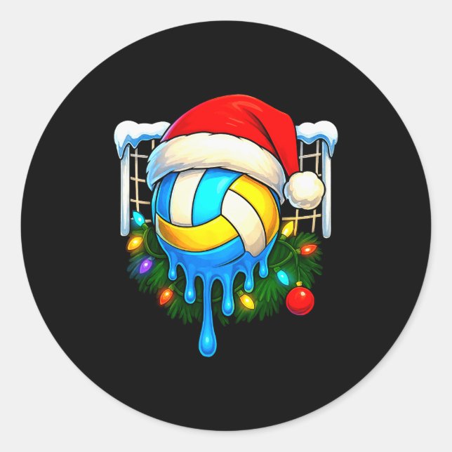 Christmas Volleyball Drip Ice Cream Drip Xmas  Classic Round Sticker (Front)