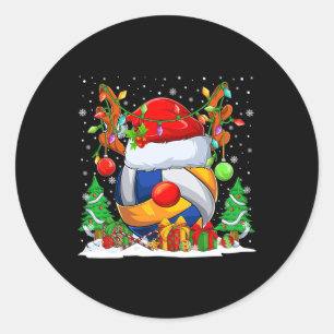 Christmas Volleyball Reindeer & Santa Hat Xmas Classic Round Sticker