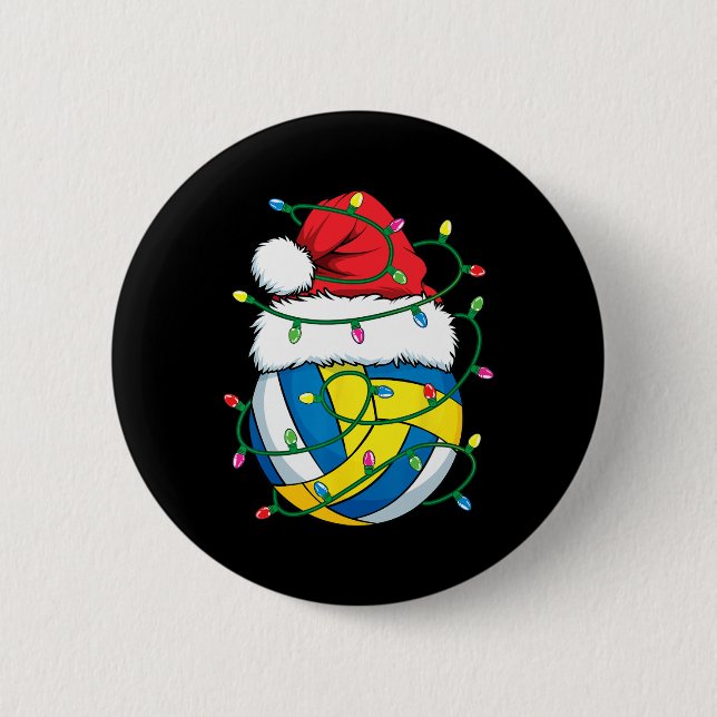 Christmas Volleyball Santa Hat Boys Girls Xmas Lig 6 Cm Round Badge (Front)