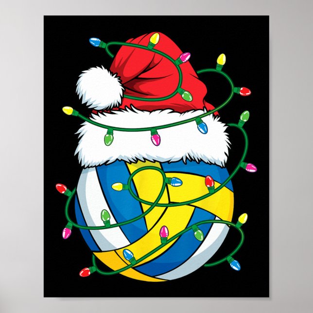 Christmas Volleyball Santa Hat Boys Girls Xmas Lig Poster (Front)