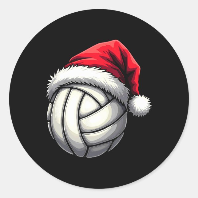 Christmas Volleyball Santa Hat  Classic Round Sticker (Front)