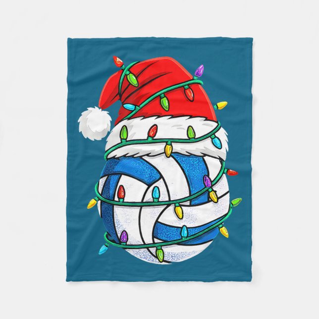 Christmas Volleyball Santa Hat Lights Srts Xmas Pa Fleece Blanket (Front)