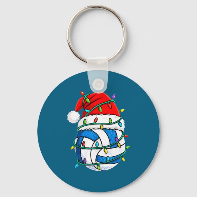 Christmas Volleyball Santa Hat Lights Srts Xmas Pa Key Ring (Front)