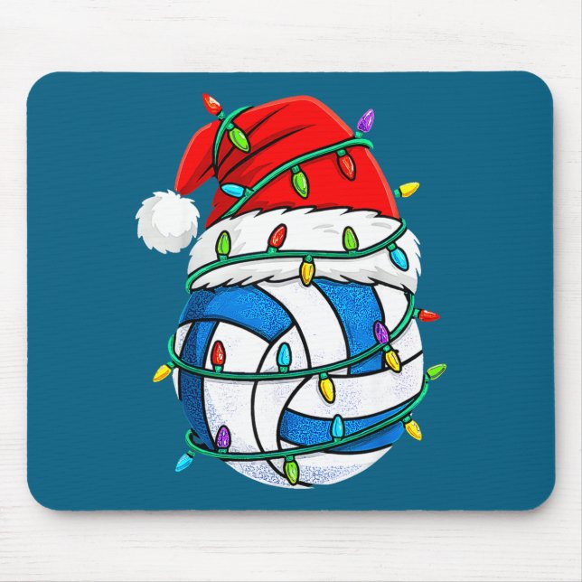Christmas Volleyball Santa Hat Lights Srts Xmas Pa Mouse Mat (Front)