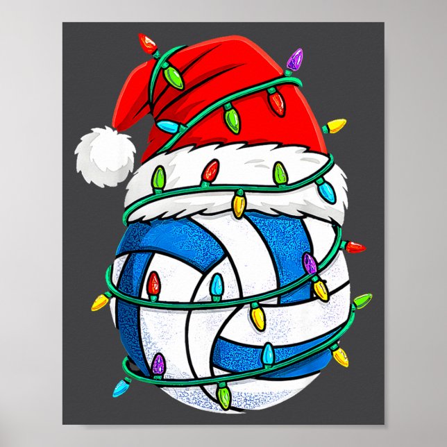 Christmas Volleyball Santa Hat Lights Srts Xmas Pa Poster (Front)