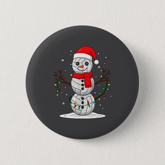 Christmas Volleyball Snowman Santa Hat Funny Holid 6 Cm Round Badge (Front)
