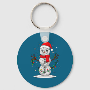 Christmas Volleyball Snowman Santa Hat Funny Holid Key Ring