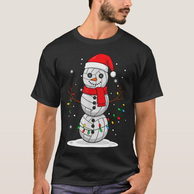 Christmas Volleyball Snowman Santa Hat Funny Holid T-Shirt (Front)
