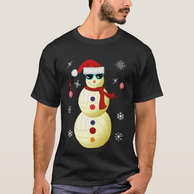Christmas volleyball Snowman Santa Hat Gift T-Shirt (Front)