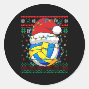 Christmas Volleyball Xmas Santa Sports Hat  Classic Round Sticker