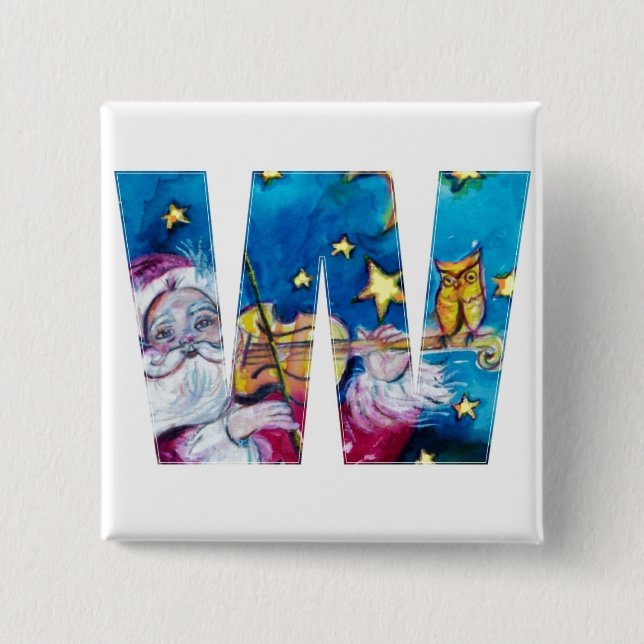 CHRISTMAS W LETTER / INSPIRED SANTA MONOGRAM 15 CM SQUARE BADGE (Front)