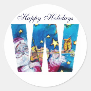 CHRISTMAS W LETTER / INSPIRED SANTA MONOGRAM CLASSIC ROUND STICKER