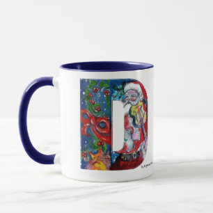 CHRISTMAS W LETTER / SANTA  WITH VIOLIN MONOGRAM MUG