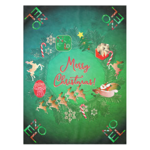 Christmas w/Santa's Reindeer Tablecloth