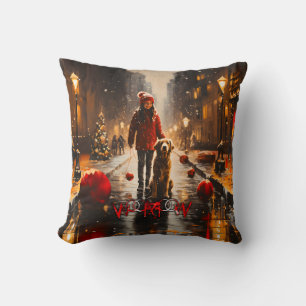 Christmas walk with my furry doggy friend cushion
