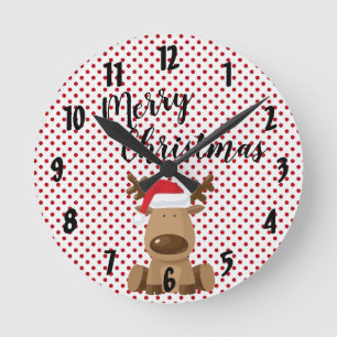 Christmas Wall Clock Reindeer Polka Dot Polkadot P