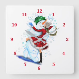 Christmas Wall Clock with Snowman and Girl Dance