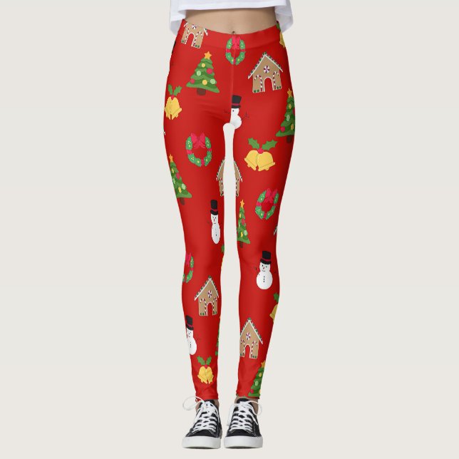 christmas wallpaper pattern background gifts red leggings (Front)