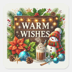 Christmas warm wishes snowman square sticker