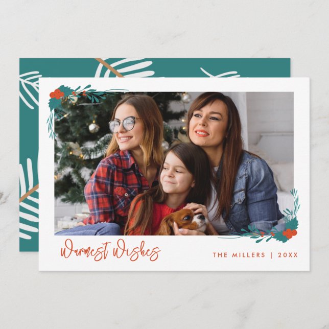 Christmas Warmest Wishes Family Photo Holiday Card (Front/Back)