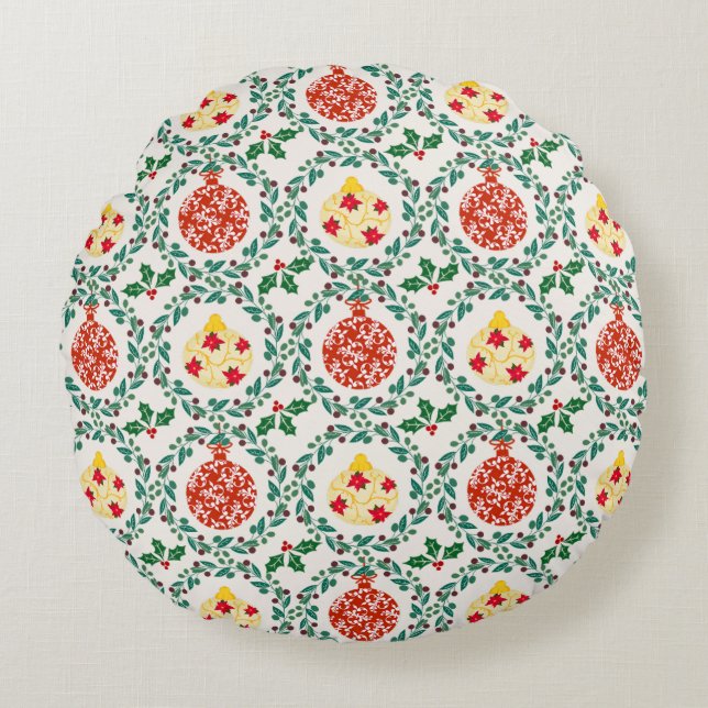 Christmas Warmth Floral Round Pillow (Front)