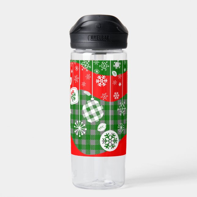 Christmas Water Bottle – White Ornaments  (Back)