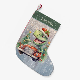 Christmas watercolor add name dinosaur small christmas stocking