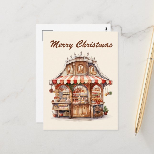 Christmas watercolor bakery add text postcard (Front/Back In Situ)