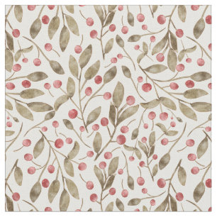 Christmas Watercolor Berries and Botanicals Fabric