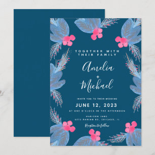Christmas Watercolor Berry Blue Botanical Wedding Invitation