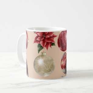Christmas Watercolor Birds Baubles Pattern Coffee Mug