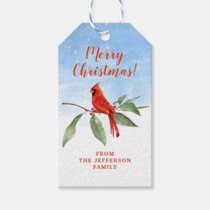 Christmas Watercolor Blue Green Red Cardinal Bird Gift Tags