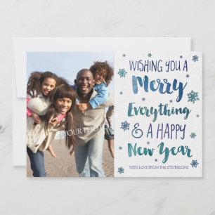 Christmas Watercolor Blue Modern Snow Photo Card