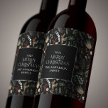 Christmas watercolor botanical floral dark moody w wine label<br><div class="desc">Christmas foliage watercolor botanical floral dark moody modern black holiday wine gift label stickers.</div>