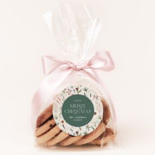 Christmas watercolor botanical floral sage green classic round sticker