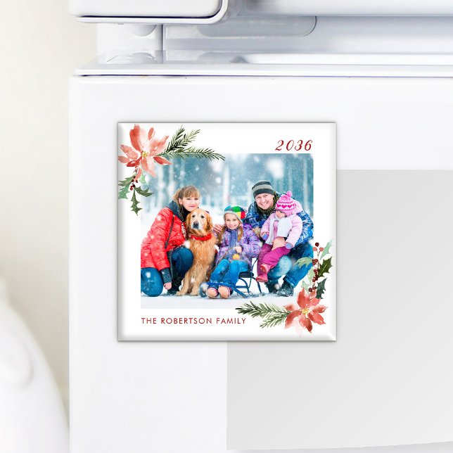 Christmas Watercolor Botanical Poinsettia Photo Magnet (Creator Uploaded)