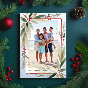 Christmas Watercolor Botanicals Photo Collage Holiday Postcard