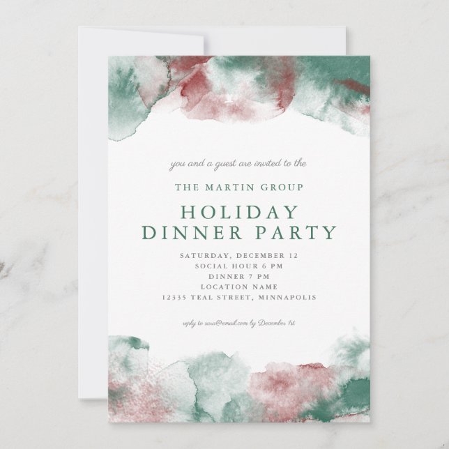 Christmas Watercolor Business Holiday Dinner Party Invitation (Front)