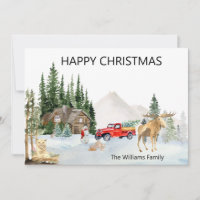 Christmas Watercolor Canada Woodland Moose Cougar