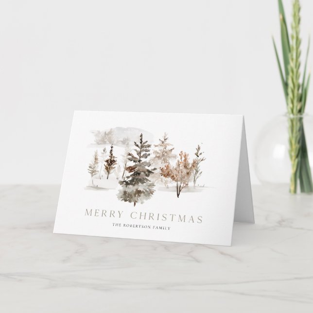 Christmas watercolor card with winter landscape (Front)