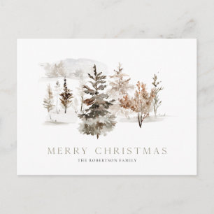 Christmas watercolor card with winter landscape