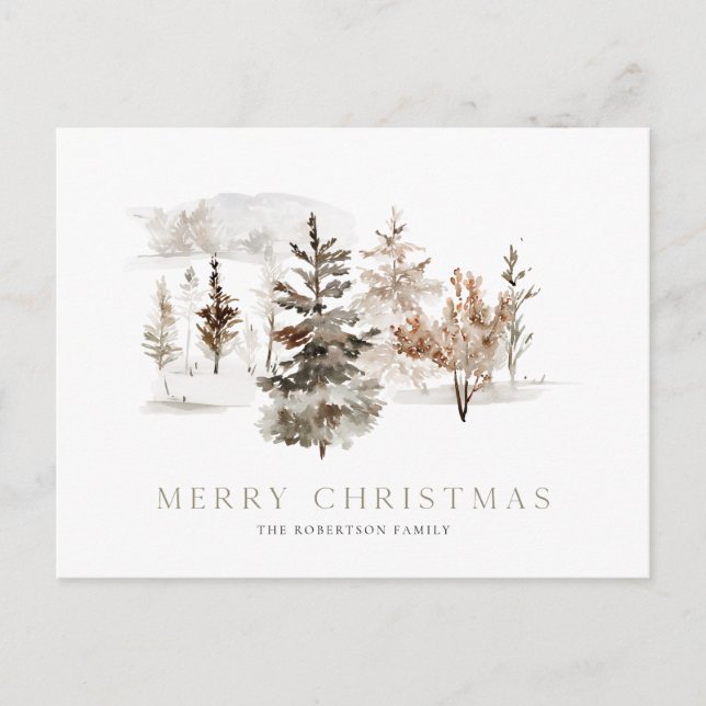 Christmas watercolor card with winter landscape (Front)