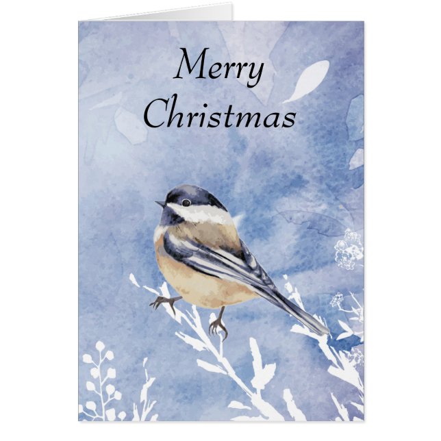 Christmas Watercolor Chickadee Bird  Joy & Peace (Front)