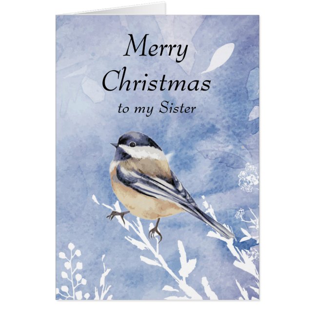 Christmas Watercolor Chickadee Bird Sister (Front)