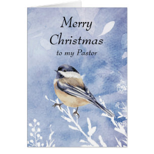 Christmas Watercolor Chickadee Bird Winter Pastor