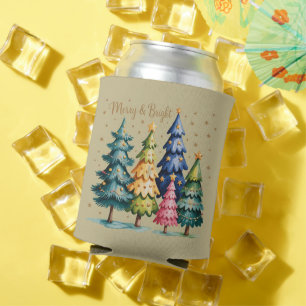 Christmas Watercolor Christmas Trees Pink Tree Can Cooler