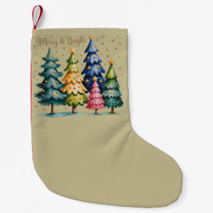 Christmas Watercolor Christmas Trees Pink Tree  Small Christmas Stocking