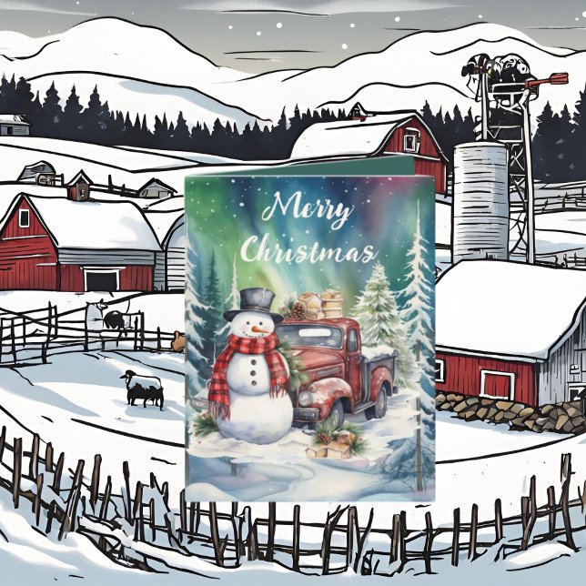 Christmas watercolor Country truck add text  Holiday Card (Creator Uploaded)